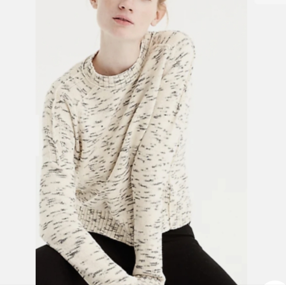 J. Crew Speckled Cotton Sweater Large Ivory Charcoal